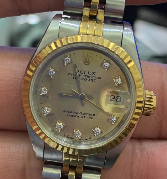 高價收購勞力士-經典ROLEX 勞力士 69173 DATEJUST 半金 蠔式 原裝金色十鑽面盤